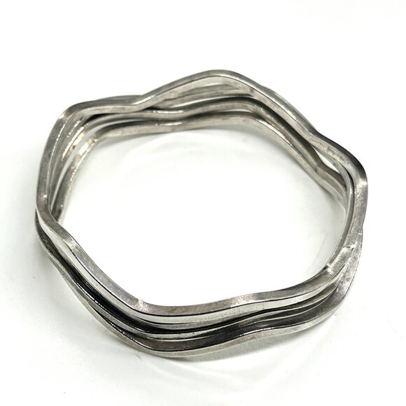 SILVER TONE WAVY Wavy Stackable Bangle Cuff Bracelet Modernist Minimalist - Picture 5 of 12